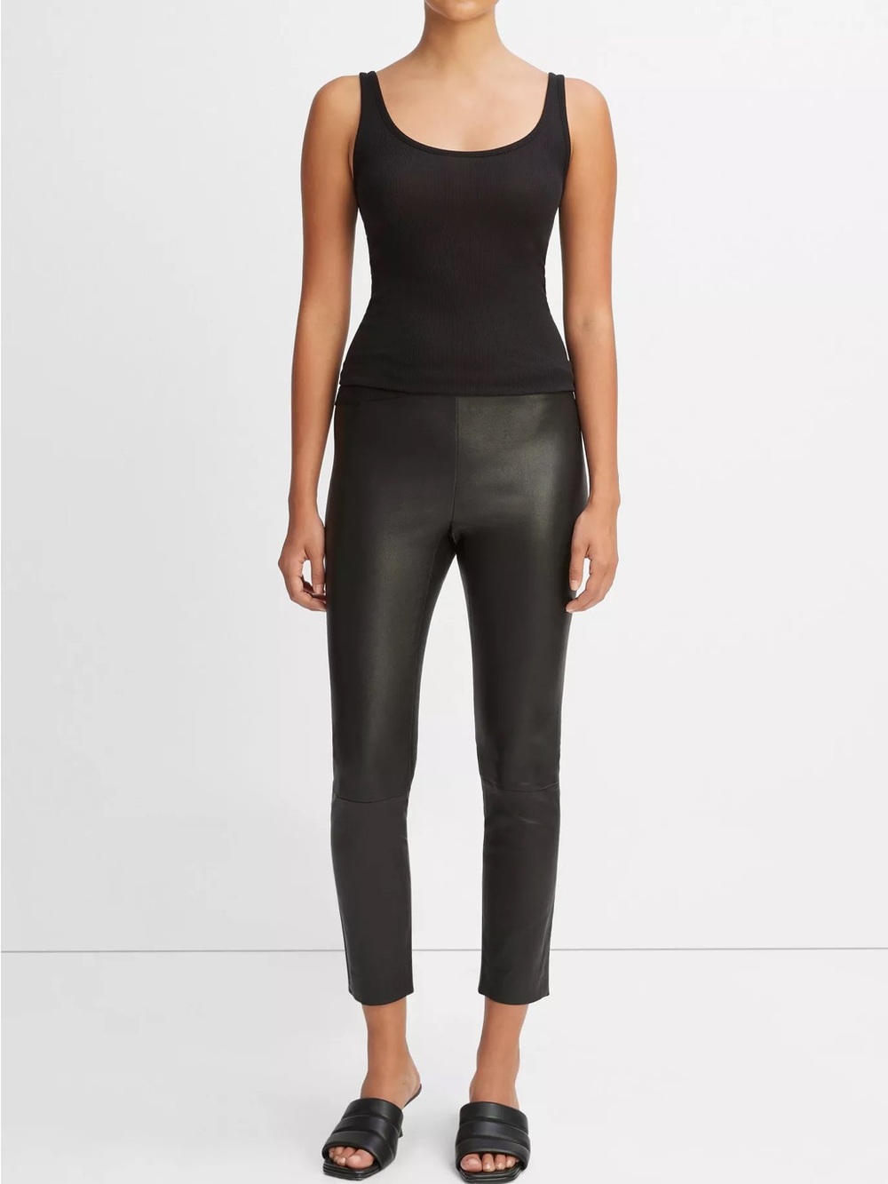 Vince Genuine Leather Slim Crop Pants - Black